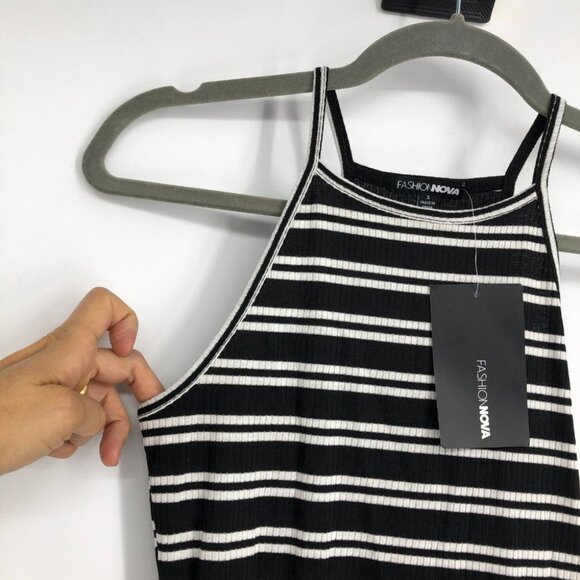 NWT Fashion Nova Black/White High Neck Janessa Striped Tank Bodycon Dress S - Picture 8 of 15